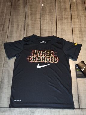 NWT Nike Black 'Hyper Charged' Graphic Tee with Yellow Accent